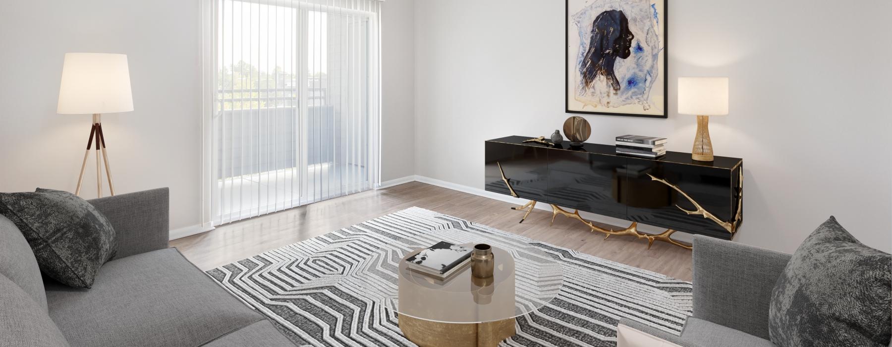 a living room with a couch and a coffee table