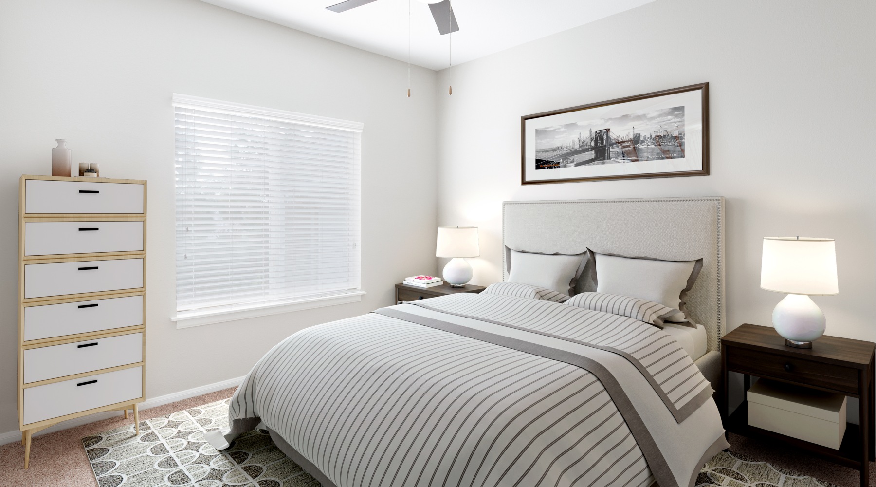 bed in a natural lit room